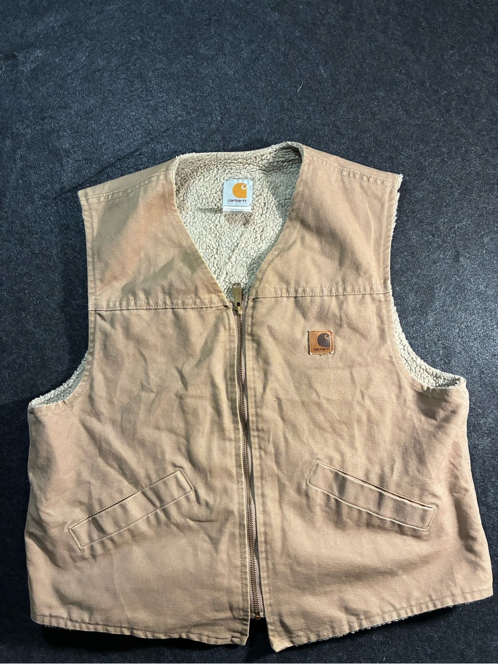 Vintage Carhartt Men’s Tan Sherpa-Lined Vest